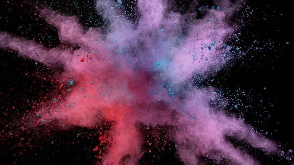 Freeze Motion Coloured Powder Explosion Isolated Black Background Abstract Shape — Stock Photo, Image