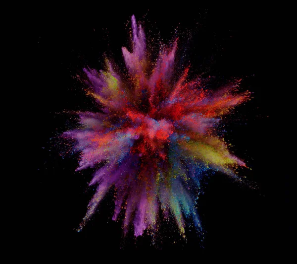 Congela Mișcarea Explozie Pulbere Colorată Izolat Fundal Negru Formă Abstractă — Fotografie, imagine de stoc