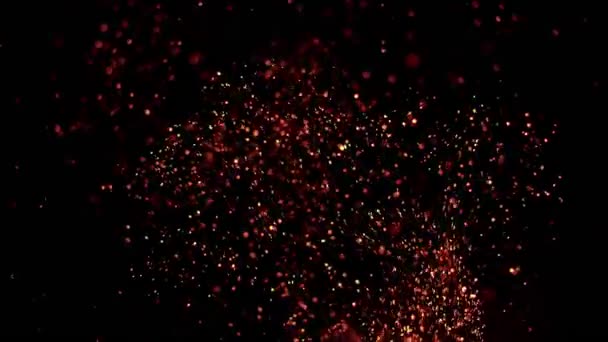 Super Slow Motion Fire Sparks Isolated Black Background Filmed High — Stock Video