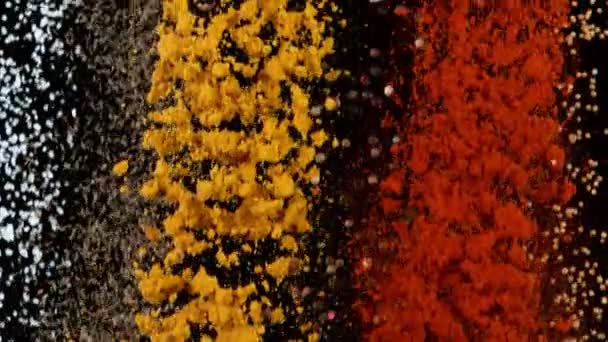 Super Slow Motion Flying Various Kinds Mix Spices Filmed High — Stock Video