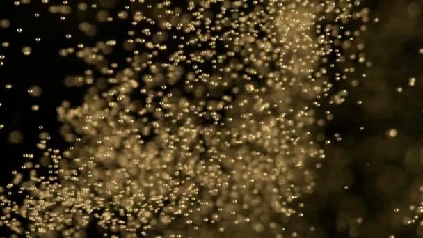 Сверхмедленное Движение Пузырей Шампанского Текстура Черном Фоне Снято Камеру Высокоскоростного — стоковое видео