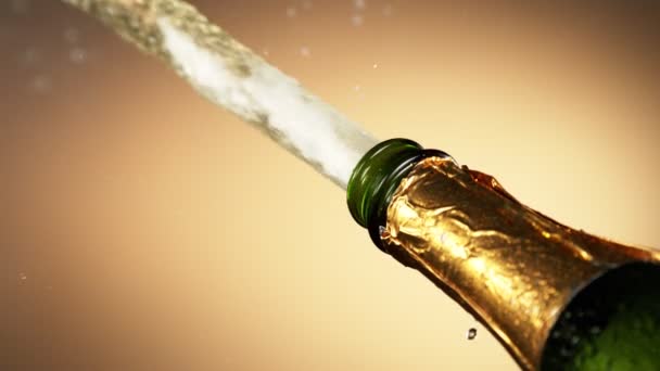 Super Slow Motion Van Champagne Explosie Openen Champagne Fles Close — Stockvideo