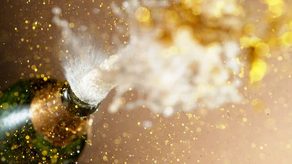 Champagne Explosion Freeze Motion Flying Wine Splashes Celebrating Concept Happy — Stock Photo, Image