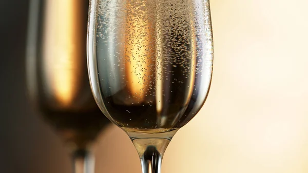 Due Bicchieri Champagne Pieni Vino Bollente Macro Shot Celebrazione Concetto — Foto Stock