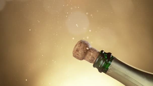 Superzeitlupe Der Champagner Explosion Mit Glitzernden Teilchen Gefilmt Mit High — Stockvideo