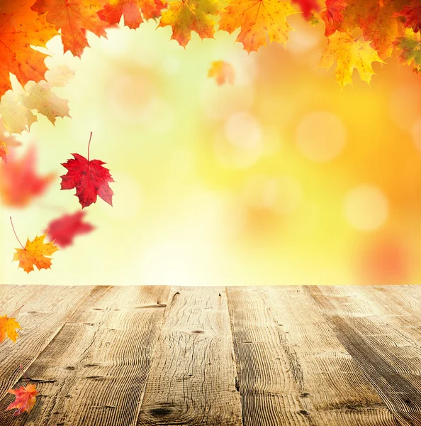 Fondo de otoño con tablones de madera vacíos — Foto de Stock