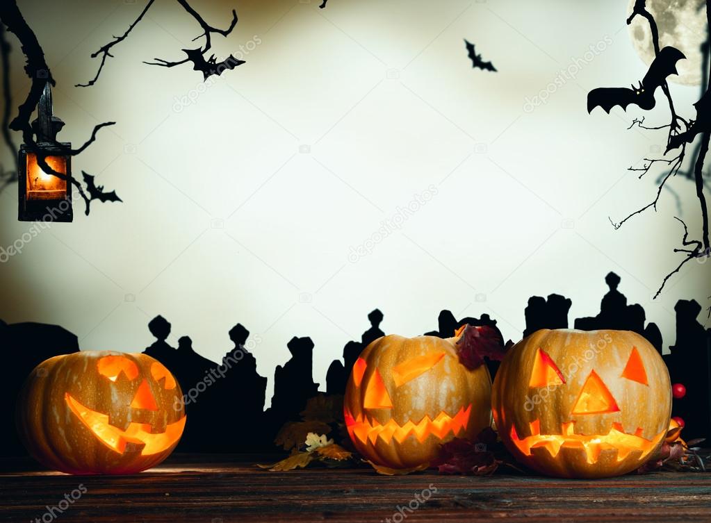 Halloween pumpkin on wood with dark background