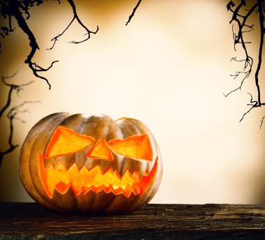 Cadılar Bayramı Balkabağı ahşap koyu arka plan üzerine