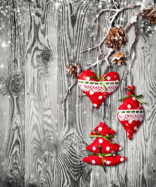 Hand made traditional christmas decoration on wood — Stock Photo, Image