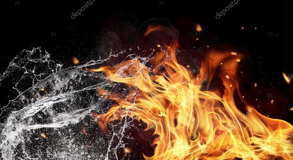 vuur en water elementen op zwarte achtergrond — Stockfoto © jag_cz