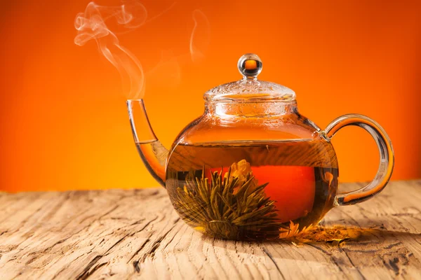 Té floreciente en tetera — Foto de Stock