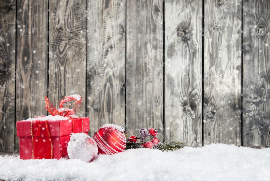 Winter snowy scenery with christmas still life