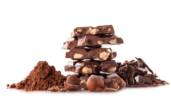 Mucchio di cioccolato alla nocciola su sfondo nero — Foto Stock