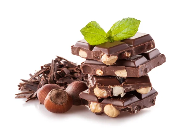 Pile of hazelnut chocolate on white background — Stock Photo, Image