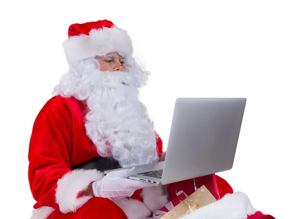 Άγιος Βασίλης με laptop — Φωτογραφία Αρχείου