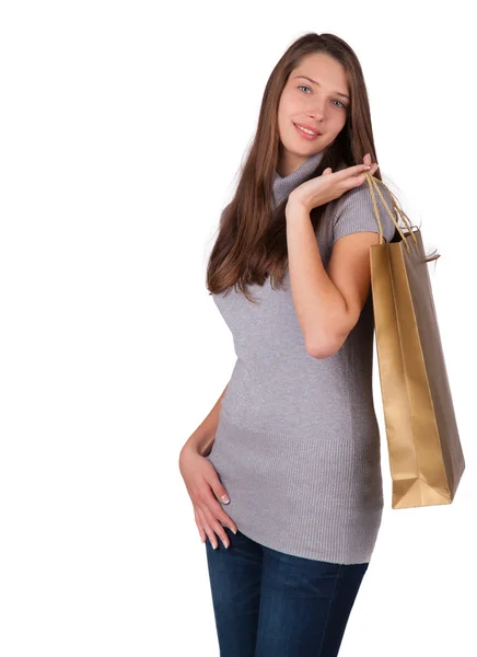 Νεαρή γυναίκα με τσάντες για ψώνια — Φωτογραφία Αρχείου