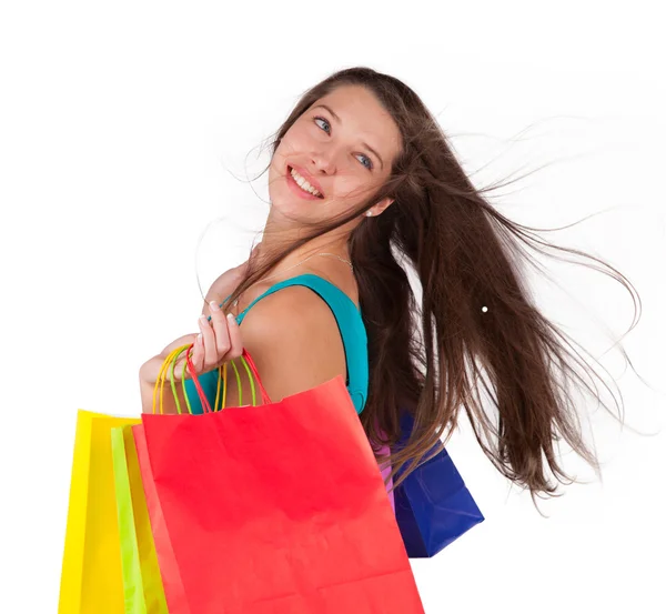 Mujer joven con bolsas de compras — Foto de Stock