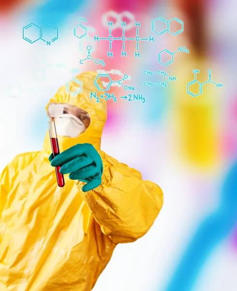 Laboratory man holding vial of blood sample — Stock Photo, Image