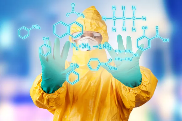 Laboratory man drawing digital scheme — Stock Photo, Image