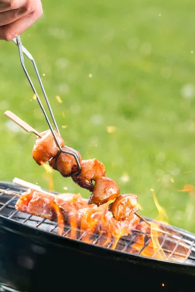 Delicioso pincho de verduras y carne en la parrilla — Foto de Stock