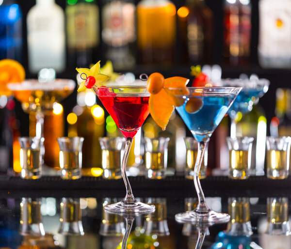 Martini drinks served on bar counter