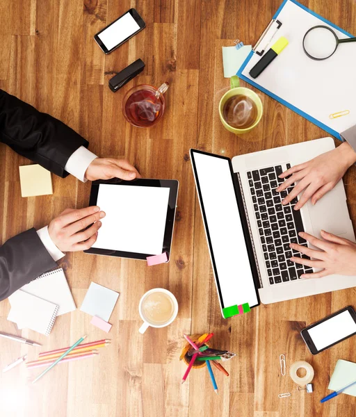 Man and woman working on laptops — Stock Photo, Image