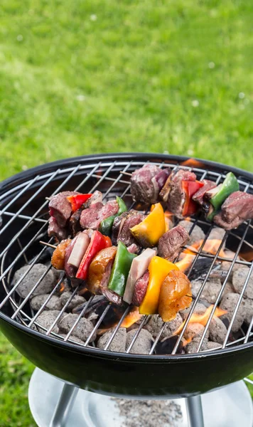 Vegetable and meat skewer on grill — Stock Photo, Image