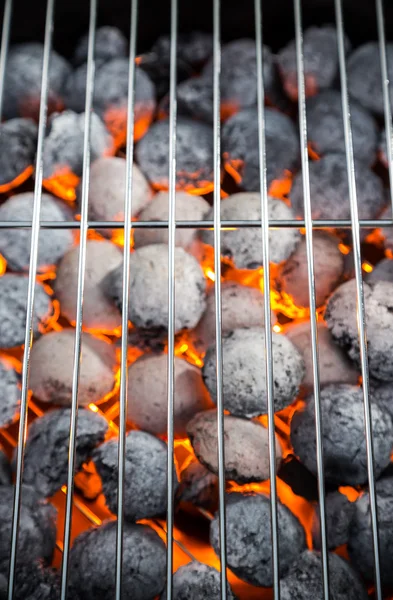 Grill-Briketts mit leerem Gitter verbrennen — Stockfoto