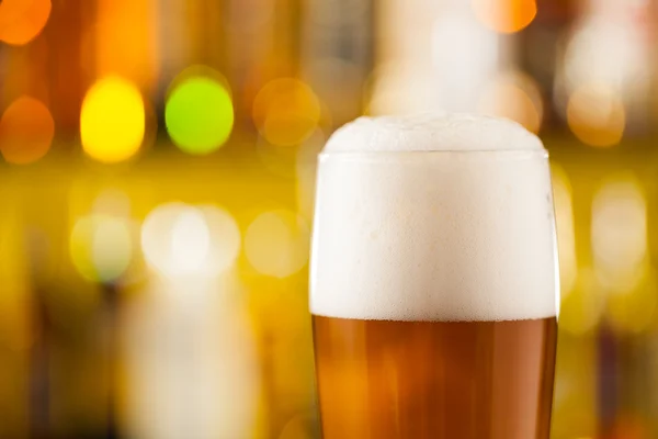 Jug of beer served on bar counter — Stock Photo, Image