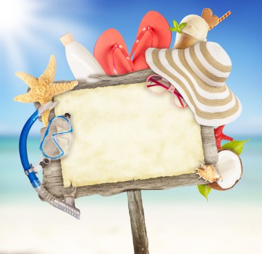 Yaz boş tabela ile plaj Aksesuar