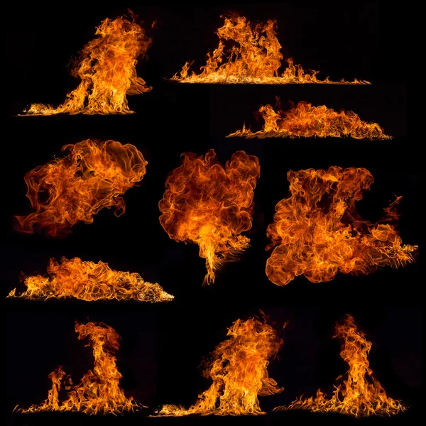 High resolution fire collection on black background — Stock Photo, Image