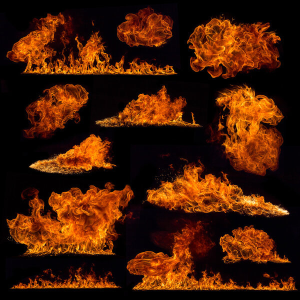 High resolution fire collection on black background