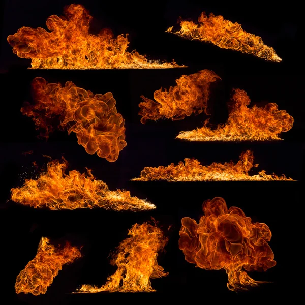 High resolution fire collection on black background — Stock Photo, Image