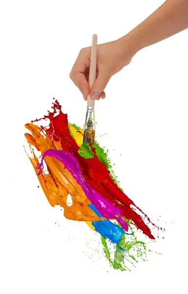Colored splashing brush on white background — Stock Photo, Image