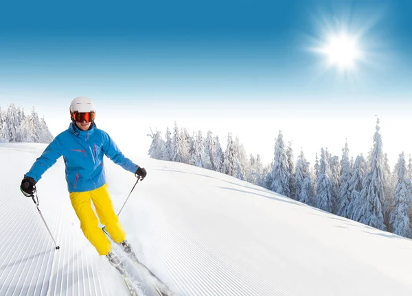 Man skier running downhill — Stock Photo, Image