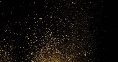 Detailed wave of airborne clay dust swirling in chaotic motion, captured in freeze  motion. Dramatic natural explosion of earthy particles on black background.