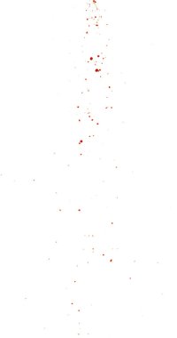 Photograph capturing a dramatic blood splash on a clean white background. The red liquid forms organic droplets and abstract shapes. Adeal for horror, medical, or artistic use.