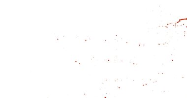 Photograph capturing a dramatic blood splash on a clean white background. The red liquid forms organic droplets and abstract shapes. Adeal for horror, medical, or artistic use.