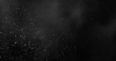 Yavaş Düşen Kar ve Sis Hareketi Saf Siyah Arkaplanda Yüksek Hızda Kamerayla Çekildi. Kış Atmosferleri, Geçişler ve Görsel Efektler için VFX ya da Birleşik Kaplama Olarak Mükemmel.