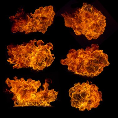 yüksek çözünürlüklü siyah arka plan üzerinde koleksiyon ateş