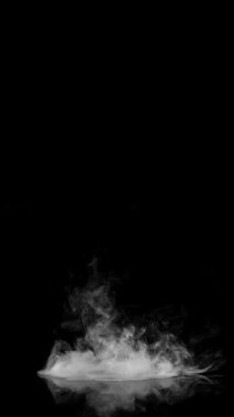Siyah Arkaplanda İzole Edilmiş Süper Yavaş Beyaz Yuvarlak Duman Dokusunun Hareketi. Yüksek Hız Sineması Kamerası 'nda çekildi, 500fps. Üst üste koymak için VFX ögesi. Dikey Görünüm Oranı.