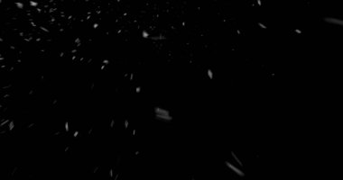 Düşen kar taneleri siyah arka planda izole edilmiş. VFX, kompozitasyon, hareket grafikleri ve atmosferik etkiler için kış karı dokusu örtüyor