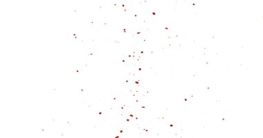 Temiz beyaz bir zemine sıçramış dramatik bir kan damlası görüntüsü. Kırmızı sıvı organik damlacıklar ve soyut şekiller oluşturur. Korku, tıbbi veya sanatsal kullanım için ideal.