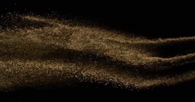 Düşen Kahverengi Tozun Süper Yavaş Hareketi, Havadaki Toprak. Yüksek Hız Sineması Kamerası 'nda çekildi, 1000fps. Kara Arkaplan 'da izole edilmiş. Çizgili Tasarım.