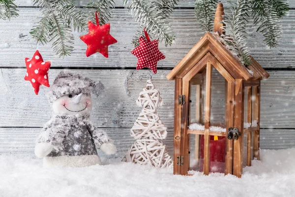 Christmas still life decoration with wooden background — Stock Photo, Image