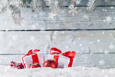 Noel natürmort dekorasyon ahşap arka plan ile