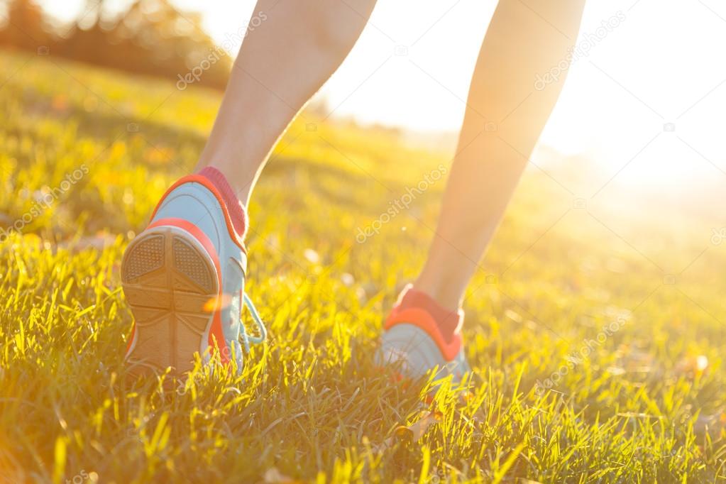 Close up of feet of female runner