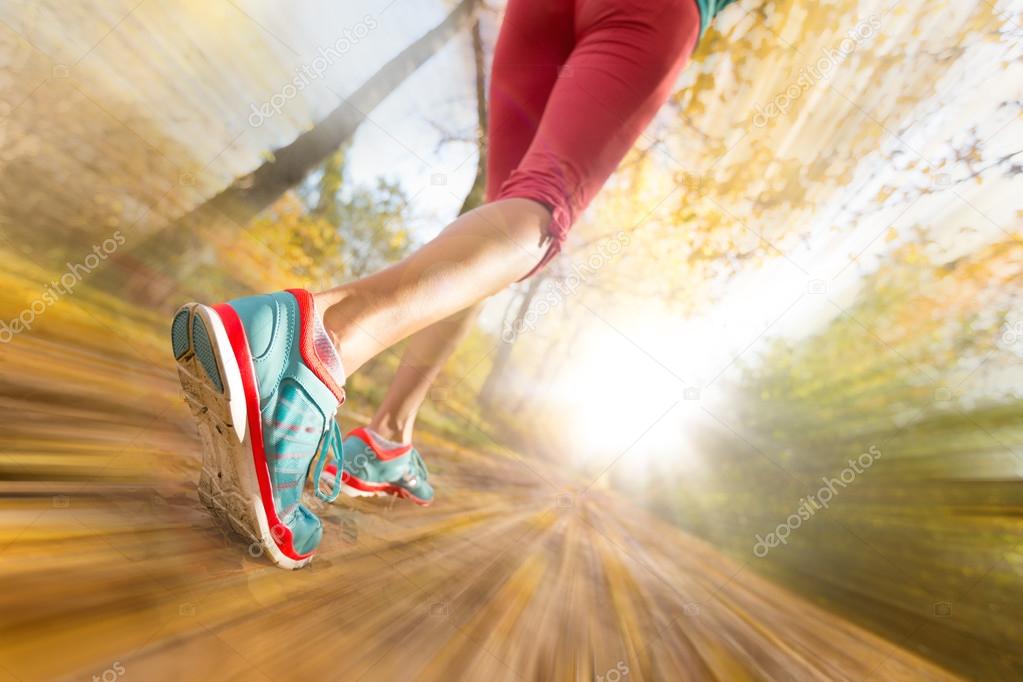 Close up of feet of female runner