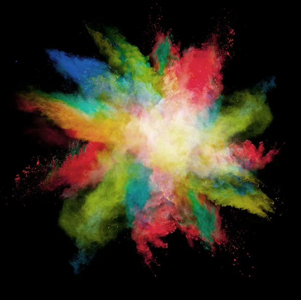 Freeze motion of colored dust explosions on black background — Stock Fotó