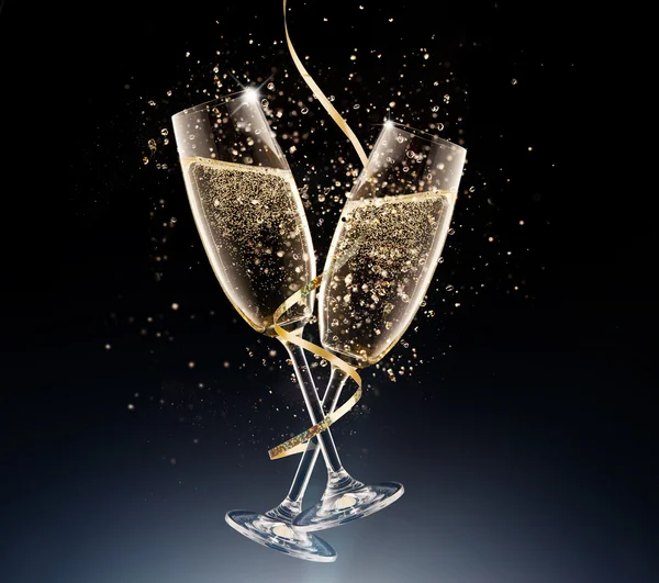 Glasses of champagne on a black background. — Stock Photo, Image